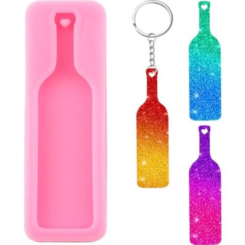 Shiny Glossy Wine Bottle Keychain Silicone Mold Tumbler Necklace Jewelry Epoxy Resin Molds DIY Charms Pendant Polymer Clay Mould