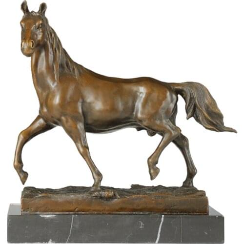 Bronze Horse Statue Animal Steed Sculpture Art Marble Base Gorgeous Office Desk Decoration Business Gift
