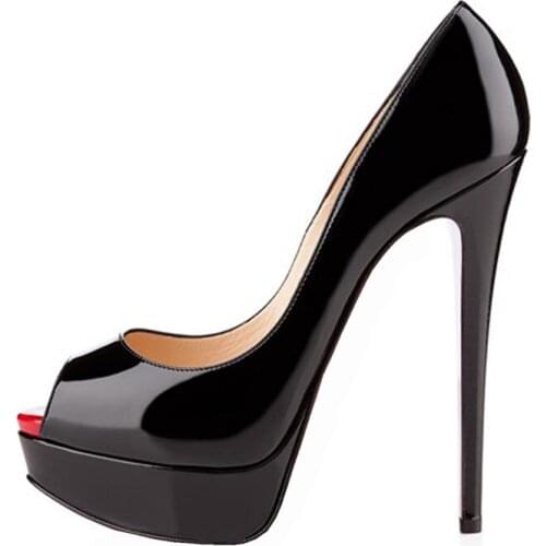 Carole Levy Hot Selling Peep Toe High Heel Shoes Black Patent Leather Woman Pumps 2019 Super High Dress Shoes