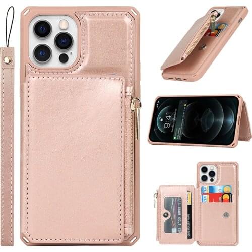 Zipper Cards Wallet Bag Case For iPhone 12 Pro Max 12 Mini 11 Pro 10 X 10 SE 2020 7 8 Plus XR XS Max PU Leather Back Phone Cover