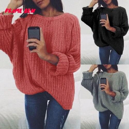 FRAME BEN 2019 Autumn Winter Women Casual Sweaters Long Sleeve O Neck Solid Sweater Loose Knitted Tops