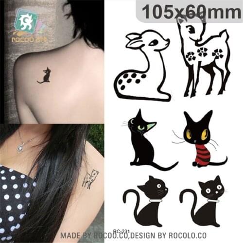Harajuku waterproof temporary tattoos for lady women lovely 3d animal cat deer design tattoo sticker Free Shipping RC2231