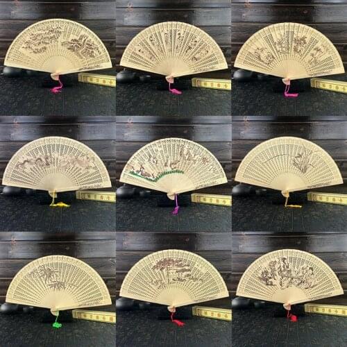 Chinese wind-scented wood fan hollow folding fan ladies fan sandalwood fan with gift box packaging fold fans Carved hand fan
