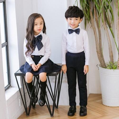 England Style Children Student School Uniforms 2 Piece Set Long Sleeve Shirts+Skirts/Pants Suits Boys Girls Outfits 3-13T
