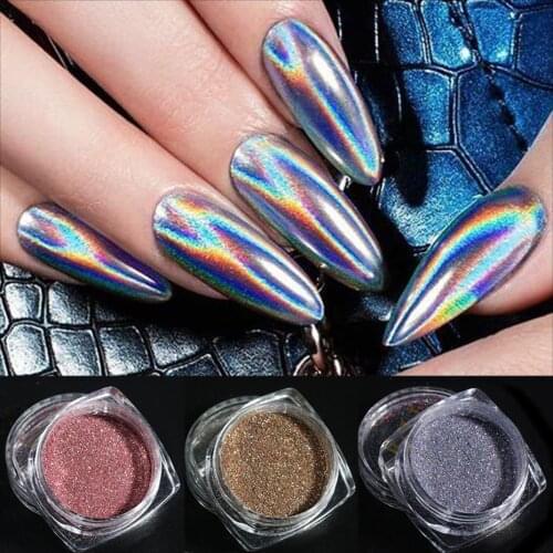 Laser Holographic Silver Blue Nails Glitter Dust DIY Chameleon Mirror Glitter Pigment Chrome Nail Powder Flakes