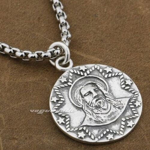 LINSION 925 Sterling Silver Jesus Christ Mens Biker Rock Punk Pendant 9E006