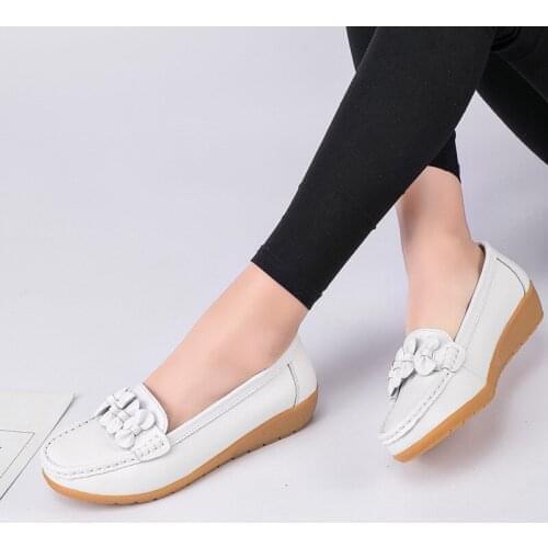 Women Flats Soft Boat Loafers for Women Genuine Leather Shoes Woman Flats Shoes Ladies Loafers Non-Slip Casual Sole Plus Size