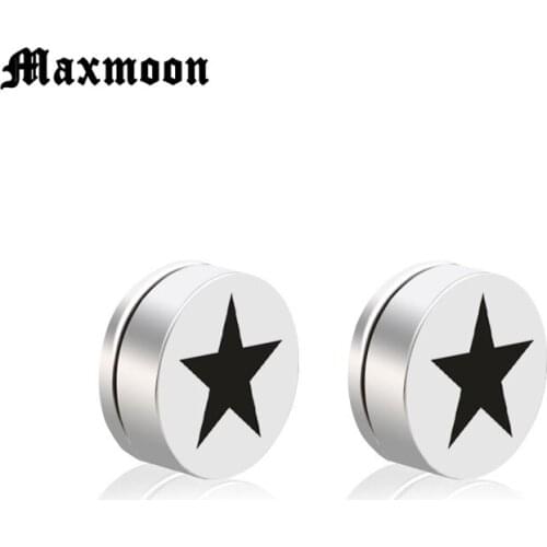 Maxmoon Mens Earring Stainless Steel Circle Magnetic Clip Stud Earrings Magnet Fake Plugs No Piercing Clip On Unisex Jewelry
