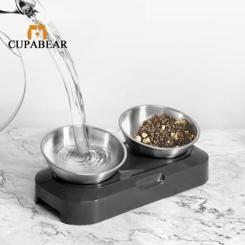 Dog Cat Stainless Steel Water Food Bowl Elevated 15 Tilted Pet Feeding Waterer Dishes Anti-Slip Plate for Dogs Puppy Accessories