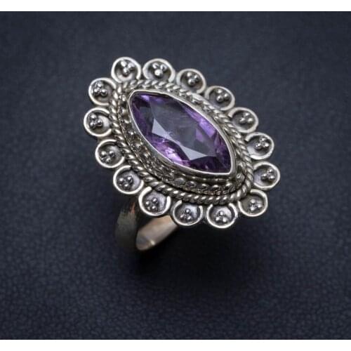 Natural Amethyst Handmade Unique 925 Sterling Silver Ring, US Size 6 S2333