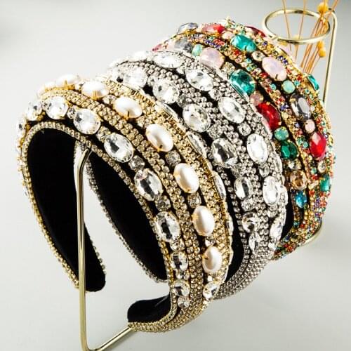 New Luxury Pearl Rhinestone Bling Padded Headbands Colorful Crystal Geometric Diamond Headband for Women 2020 Hair Accessories