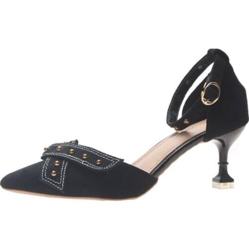 2020 Spring New Thin Shallow Mouth Hollow Single Shoes Stiletto Cat With A Word Buckle High Heels Sandals