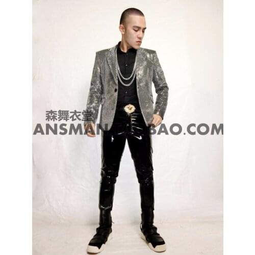 New Fashion male Spring Slim Sequins Suit Blazers for singer dancer stage performance wear