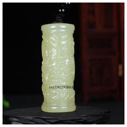 White Jade Dragon pillar Pendant Necklace Double Sided Carved Jadeite Jewelry Fashion Chinese Natural Amulet Lucks Gifts Women