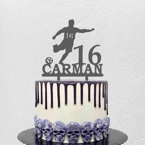 Personalized Football Cake Topper Custom Name Age Man Playing Football For Football Player Birthday Party Cake Decoration Topper