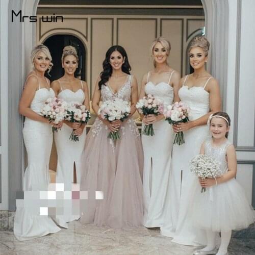 Mrs Win Bridesmaid Dress For Girls Sweetheart HR153 Wedding Party Gowns Plus Size Long Mermaid Front Split Vestido Madrinha 2020