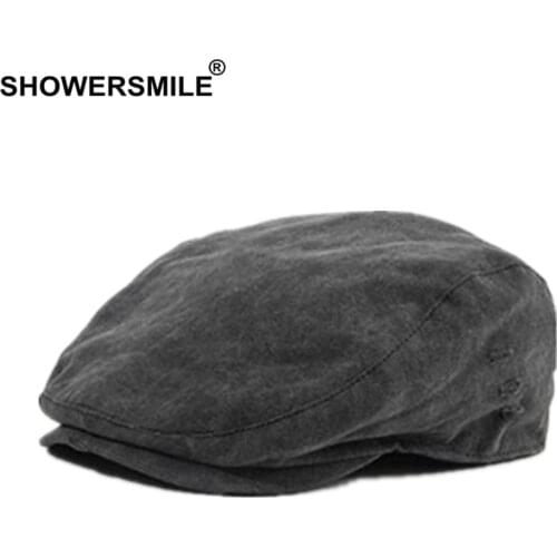 SHOWERSMILE Flat Cap Mens Beret Hat Japanese Harajuku Do Old Hole Newsboy Cap Gray Vintage Gatsby Duckbill Ivy Hat