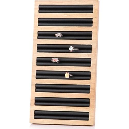 Rectangle Wood 9 Long Slots Jewelry Display Tray Ring Holder Large Capacity Leather Insert Necklaces Organizer Bracelets