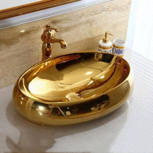 Bathroom Basin Countertop Sink Bathroom Sink Gold Shampoo Basin Lavamanos Ceramic Vessel Sink Wash Basin Sink Toilet Basin