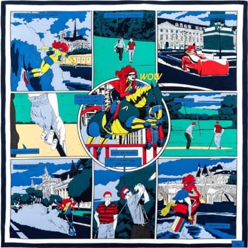 90CM Manual Hand Rolled Twill Silk Scarf Women Sport Club Print Square Scarves Echarpes Foulards Femme Wrap Bandana Hijab