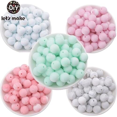 Silicone Beads BPA Free 12mm Round Marble Colors Food Grade Silicone Teethers 50pcs Beads for pacifier Lets Make Baby Teethers