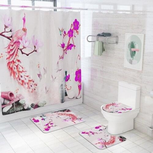 Modern Shower Carpet Non Slip Bath Mat Bathroom Rugs Set 3 pcs and Shower Curtain Absorbent Bathroom Mats Toilet Carpets