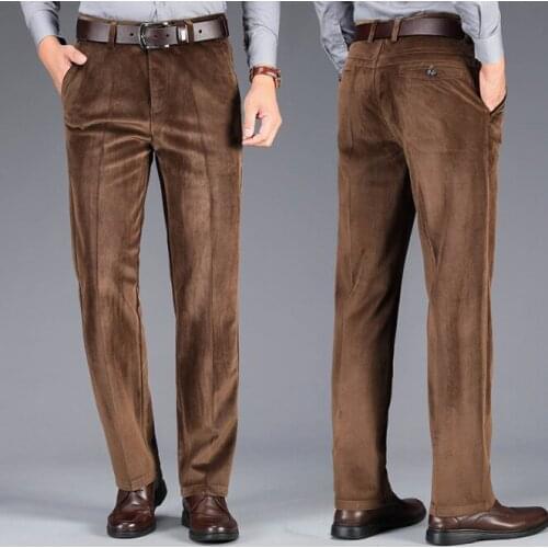 Corduroy Mens Pants Winter Loose Thick Casual Trousers Cotton Straight High Waist keep warm Pants Plus Size Mens Men Clothing