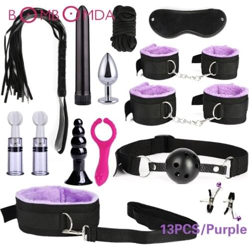 Vibrator Sex Toys for Woman Adult Games Handcuffs Whip Mouth Gag Rope Metal Butt Plug BDSM Bondage Set Bead Anal plug Vibrators
