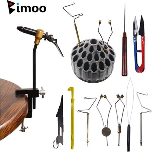 Bimoo Carbon Steel Rotary C-clamp Vise Fly Tying Bobbin/Whip Finisher/Threader/ Fly Fishing Hook Tying Tools