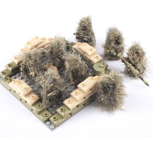 8PCS Military Ghillie Suit Buildig Blocks Sniper Army Soilder Jungle Camouflage Figures Gun Weapons Blocks Accessories Toys Kid