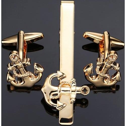 DY A set new high quality gold anchor Cufflinks tie clip suit fashion mens costume jewelry free shipping