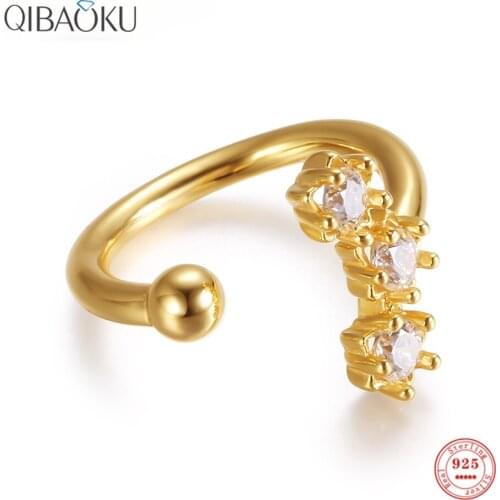 925 Sterling Silver Clip Earring for Women Three Zircon Gold Earrings Fine Jewelry Luxury Personality Shiny Earrings