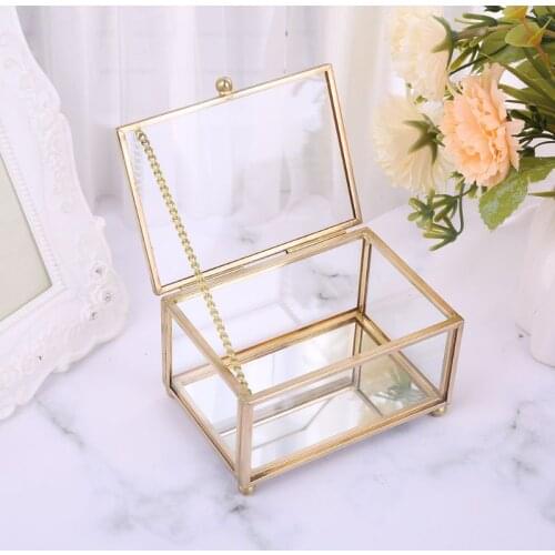 1 Pc Rustic Wedding Ring Box Geometric Transparent Glass Jewelry Display Storage Holder Oranizer Decoration