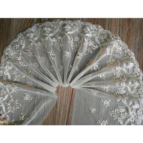 1Yard Handicrafts Embroidered Net Lace Trim Dolls Ribbon DIY Sewing Skirt Accessories Wedding Dress Light Yellow Fabrics