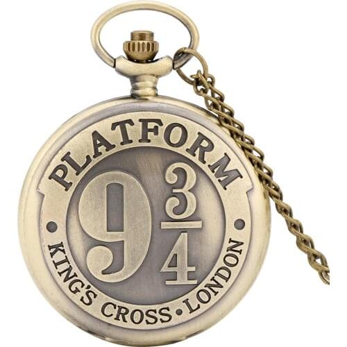 Antique Bronze Pocket Watch Clock Accessory 9 3/4 Pattern Women Men Slim Chain Pendant Necklace Clock Gifts zegarek kieszonkowy