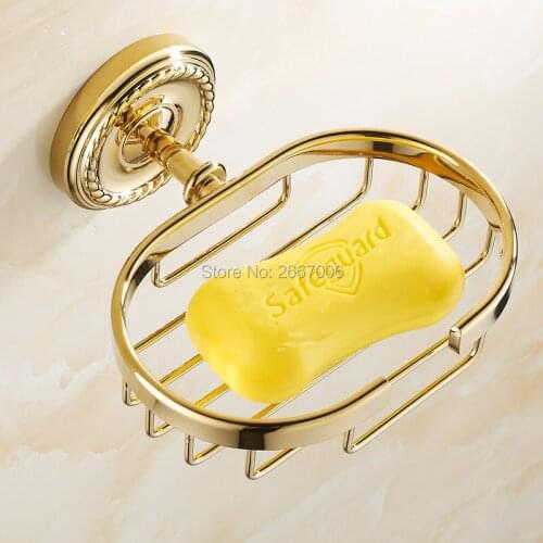 Free shipping Luxury Wall Mounted Soap Holder Basket Bath Accessories Golden Color Soap Dishes Bathroom Hardware Products ZR2606