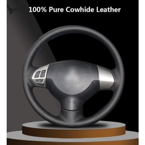 Black Genuine Leather Car Steering Wheel Cover for Mitsubishi Lancer EX10 Lancer X Outlander ASX Colt Pajero Sport