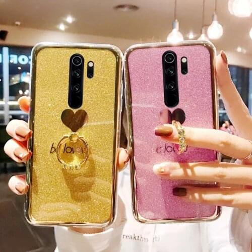 LOVECOM Bling Glitter Ring Holder Soft Phone Case For Xiaomi Redmi Note 9 8 7 Pro 8A 9A 9C Mi POCO X3 NFC 10T Lite 10 Pro Cover