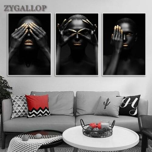 Black Gold Woman Portrait Canvas Painting Scandinavian Posters And Prints Tableaux Wall Pictures For Living Room Home Decoration