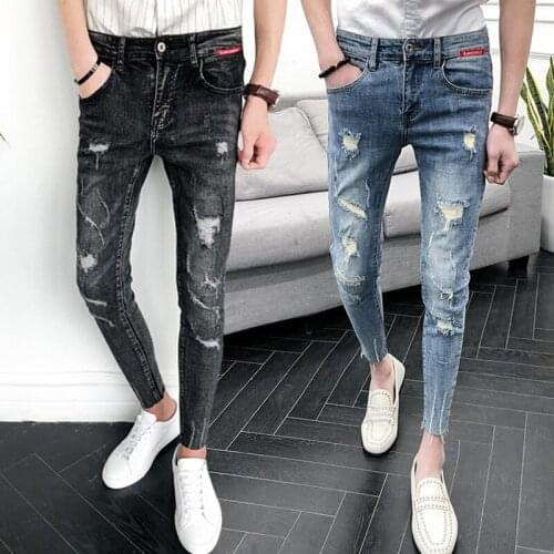 Social trousers 2020 Fashion Casual Denim hip hop pencil Pants Men Slim Korean Hair Stylist Stretch Skinny skinny jeans men