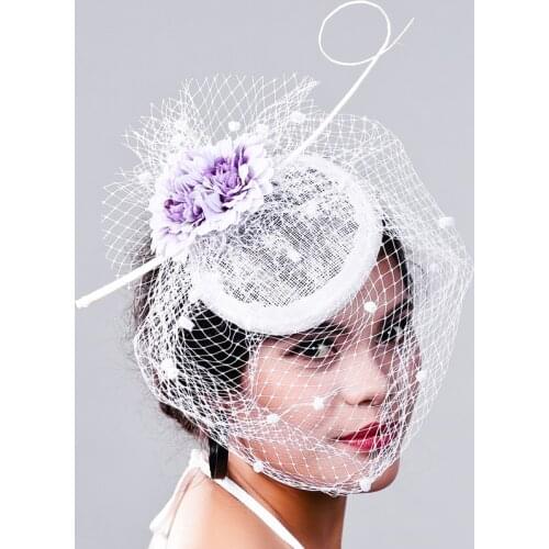 Bridal Fancy Flower Mesh Millinery Hats White Veils Fedora Wedding Female Fascinator Women Married Net Hair Accessories MD16022