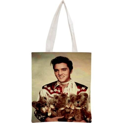 Custom Elvis Presley Tote Bag Reusable Handbag Women Shoulder Pouch Foldable Canvas Shopping Bags Women Canvas Shoulder Bag