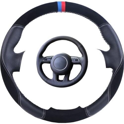 Custom Made Car Steering Wheel Cover Black For Audi Q3 Q5 2013 2014 2015 Suede Leather Auto Steering Wheel Braid