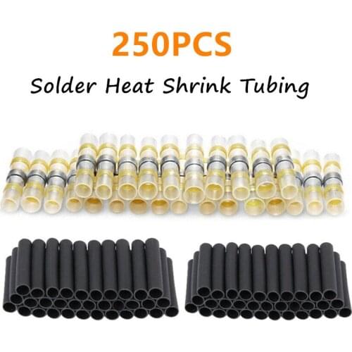 250pcs Insulated Heat Shrink Connectors Seal Solder Sleeves Wire Connectors Waterproof Fast Butt Terminals & Heat Shrinking Tube