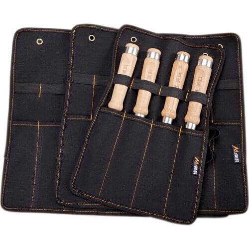 Pocket Tool Bag Chisel Carrying Case Canvas Roll Holder Wrench Pouch 4 Pockets Organizer For Knife Hammers Gouges Carpenter