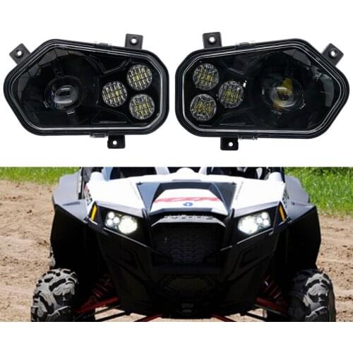 2Pcs Black/Chrome LED Headlight Kit High/Low Beam for Polaris Sportsman Ranger RZR 570 800 900 ATV Off Road Headlamps
