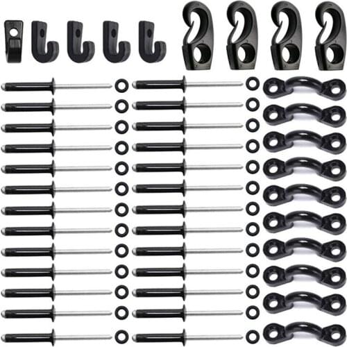 Kayak Pad Eye Kit Kayak Nylon Bungee Deck Loop with Hooks Clips Screws Rivets Cord End Hooks for Kayaks Canoes Boats