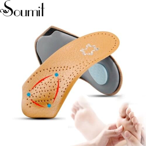 Leather Half Insoles for Orthotic Flatfoot Arch Support Pads 3/4 Length Insert Pad Plantar Fasciitis Insole Foot Care Cushion