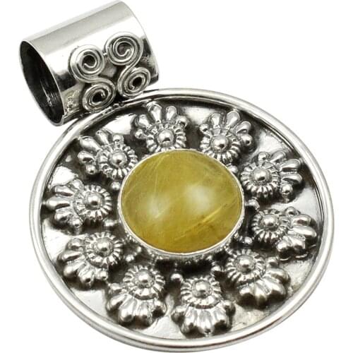 Lovegem Genuine Golden Rutile Pendant 925 Sterling Silver ,39 mm, AP4249