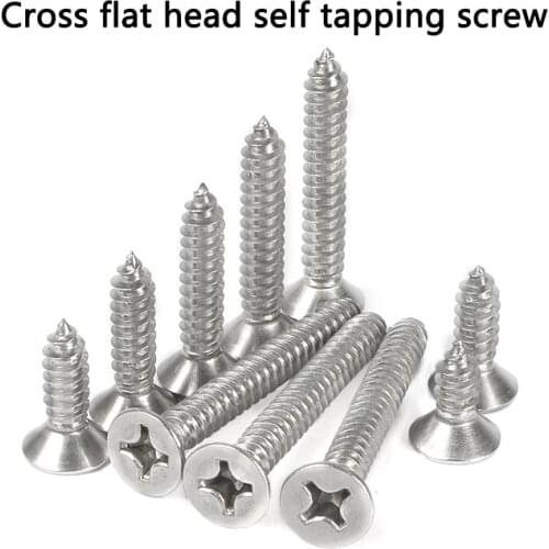 M3 M4 M5 304 Stainless Steel Cross Countersunk Head Self-tapping Screw Long Screw KA Philips Flat Head Tapping Screws 20pcs